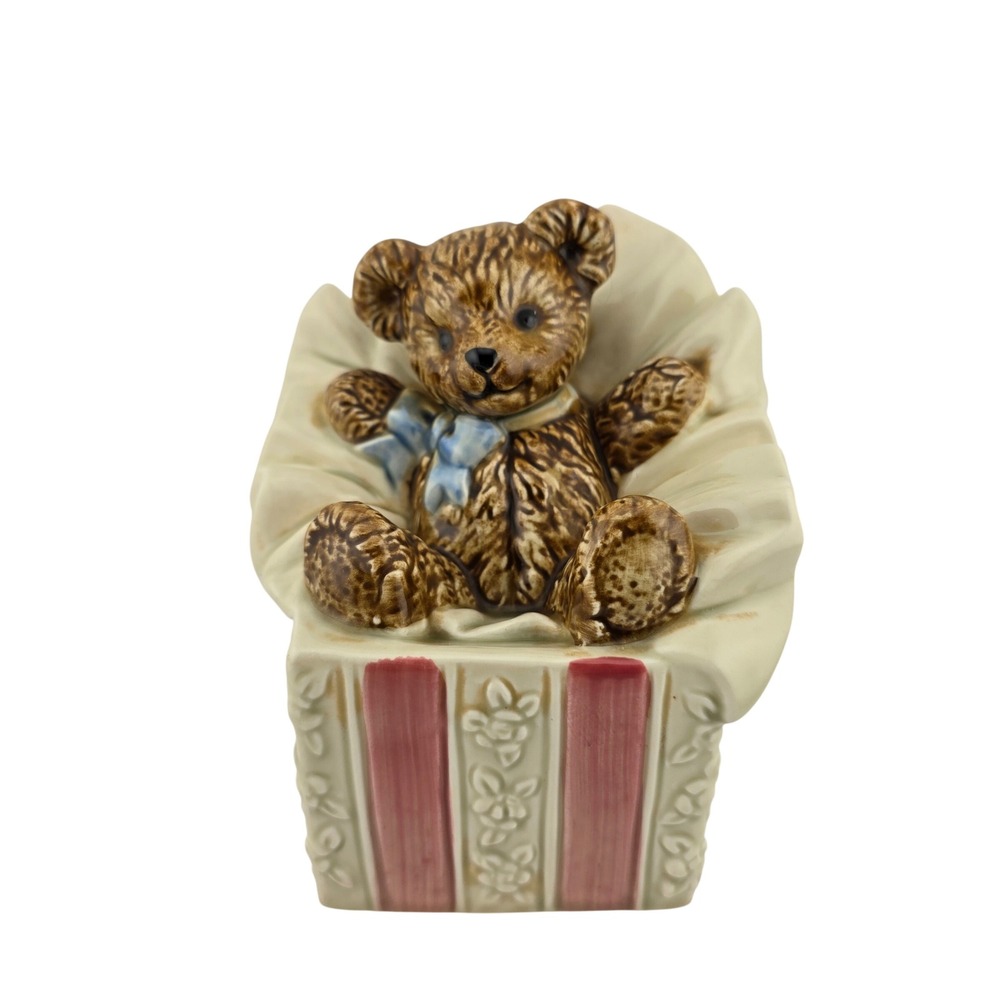 Otagiri Teddy Bear Music Box Ceramic Vintage Brown EXCELLENT Retro Nursery Decor
